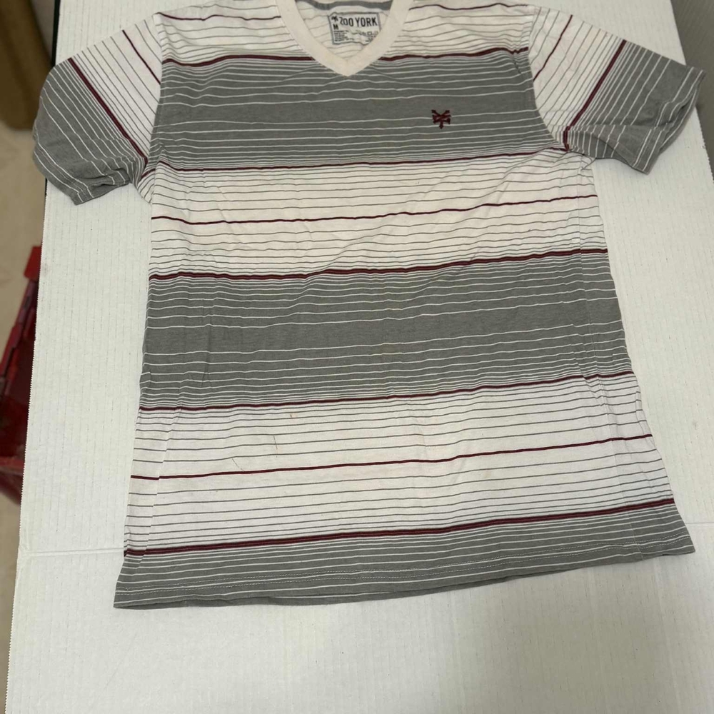 Zoo York Cream and Gray Striped V-Neck Tee